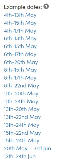 CALENDARIO FECHAS VUELOS BBK